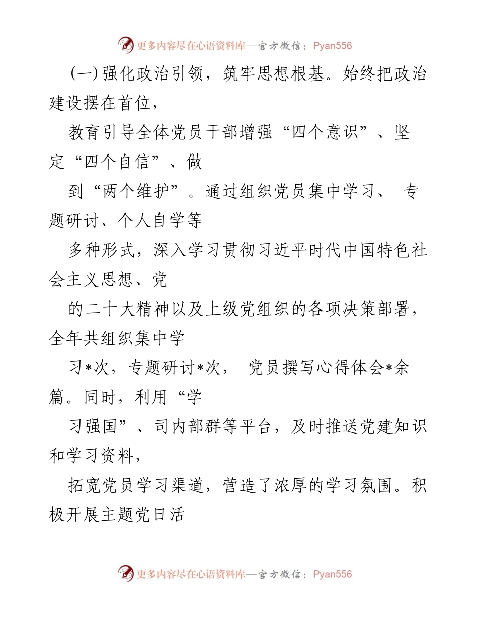 [述职报告] 党建工作 - 2024年度党支部书记党建工作责任制述职报告.docx_第2页