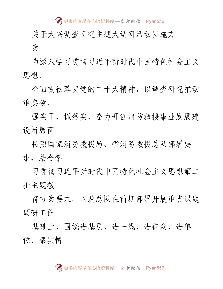 [调研方案] 消防救援队伍 - 大兴调查研究主题大调研活动实施方案.docx_第1页