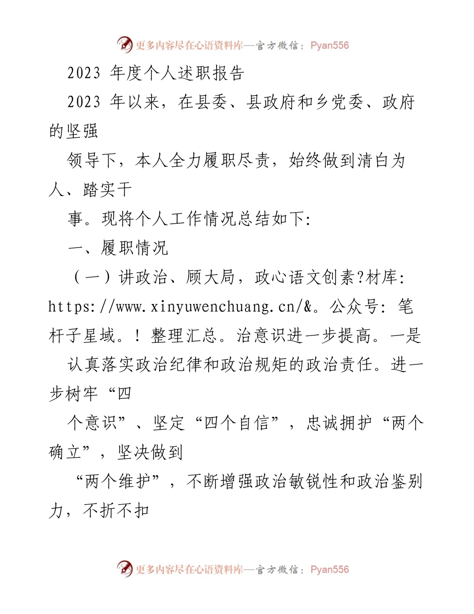 [述职报告] 个人年度总结 - 2023年度个人履职情况总结报告.docx_第1页