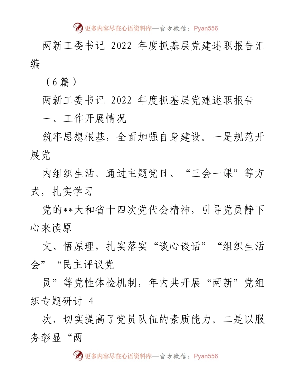 [述职报告] 党建工作 - 2022年度“两新”工委书记基层党建述职报告汇编.docx_第1页