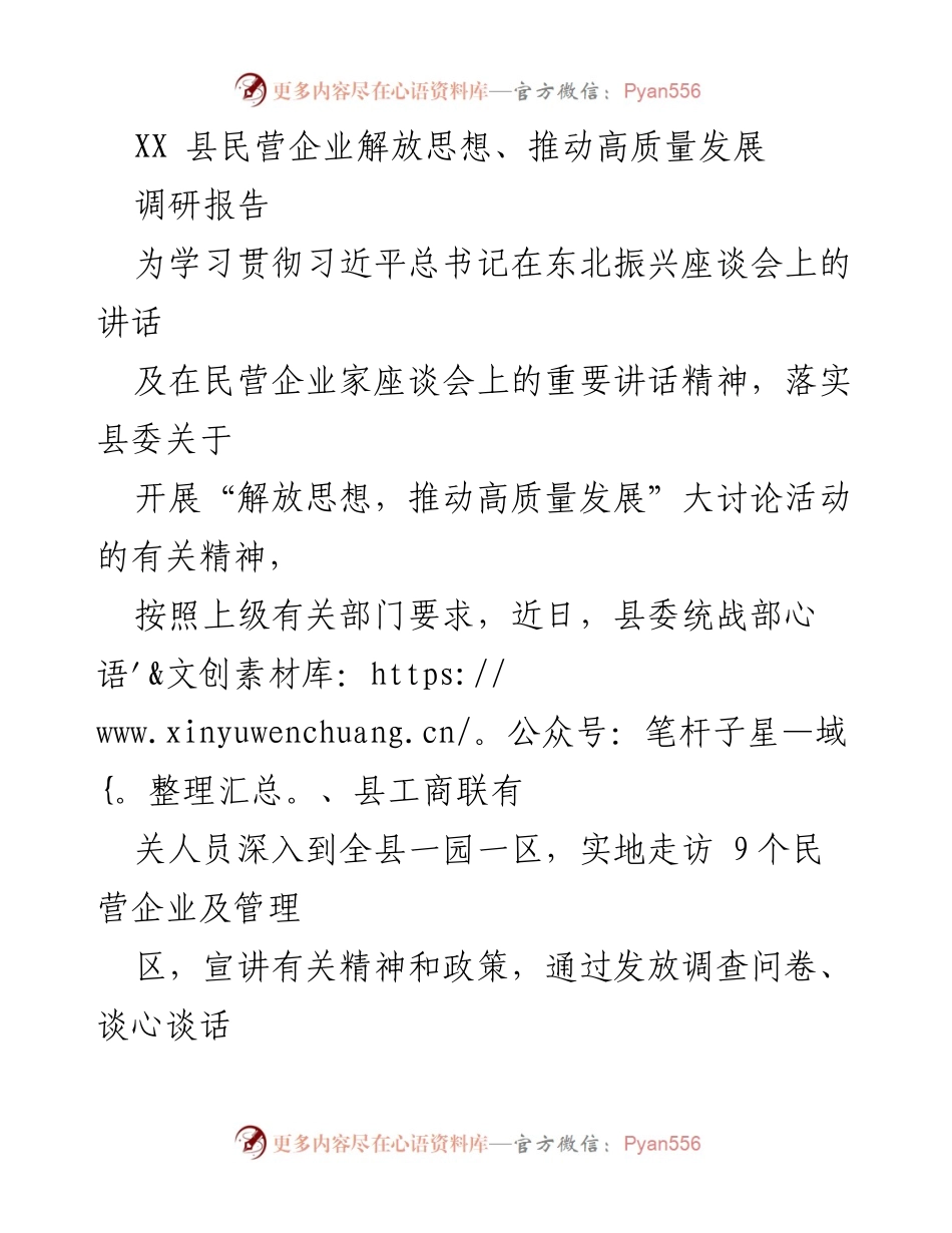 [调研报告] 民营企业发展 - 解放思想推动高质量发展调研报告.docx_第1页