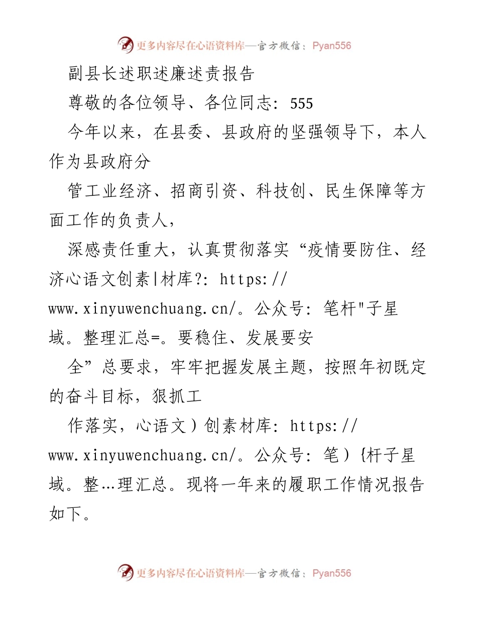 [述职报告] 县政府工作会议 - 副县长年度履职与廉政报告.docx_第1页