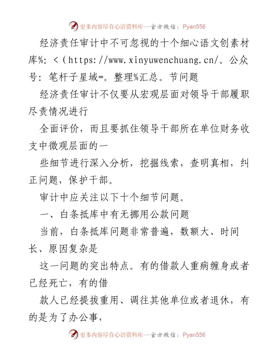 [调研报告] 经济责任审计 - 经济责任审计中的十个关键细节问题分析.docx_第1页