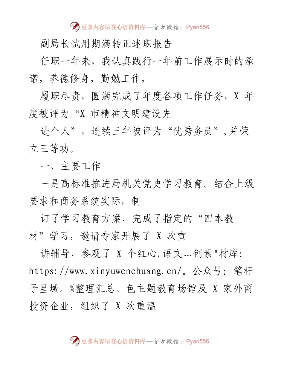 [述职报告] 副局长试用期满 - 副局长试用期满转正述职报告总结与成就.docx_第1页
