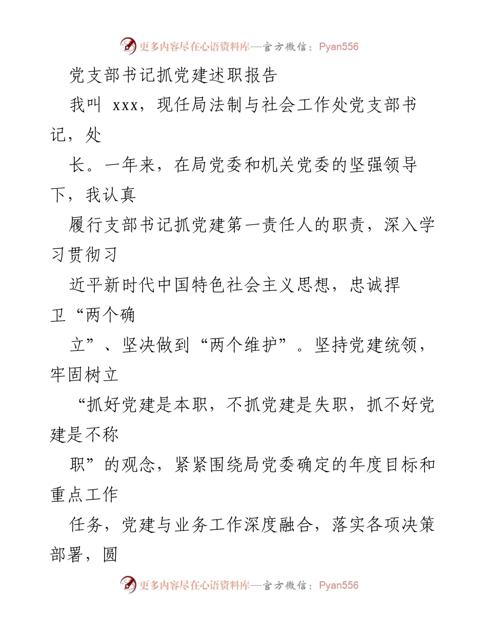 [述职报告] 党支部工作 - 党支部书记抓党建述职报告.docx_第1页