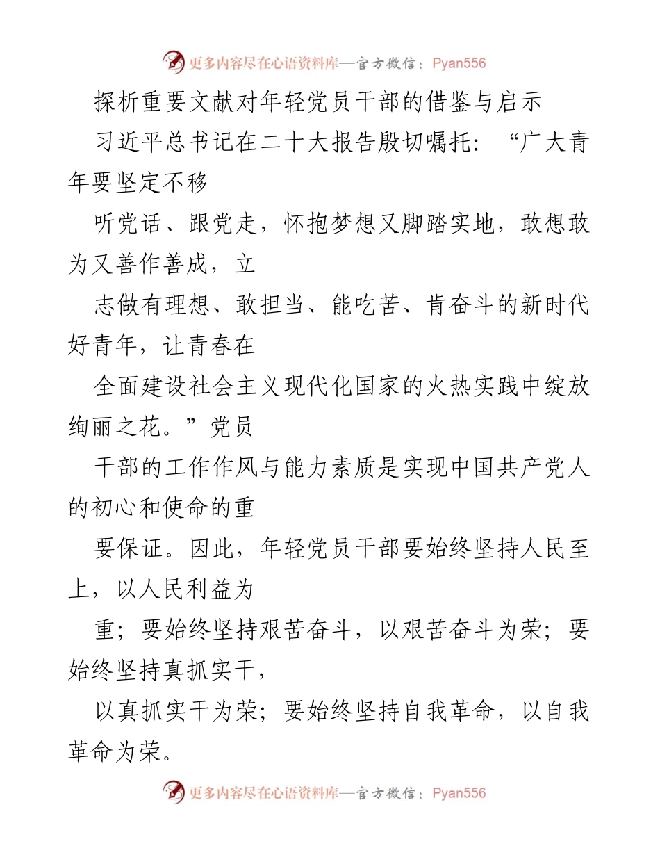 [调研报告] 年轻党员干部培训 - 借鉴文献对年轻党员干部的启示与实践指导.docx_第1页