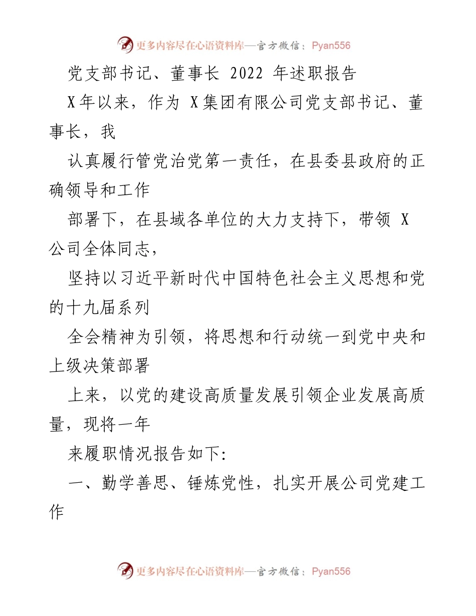 [述职报告] 企业党建 - 2022年党支部书记述职报告总结.docx_第1页