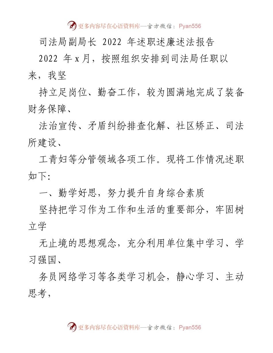 [述职报告] 司法局 - 2022年司法局副局长述职述廉述法报告_1.docx_第1页