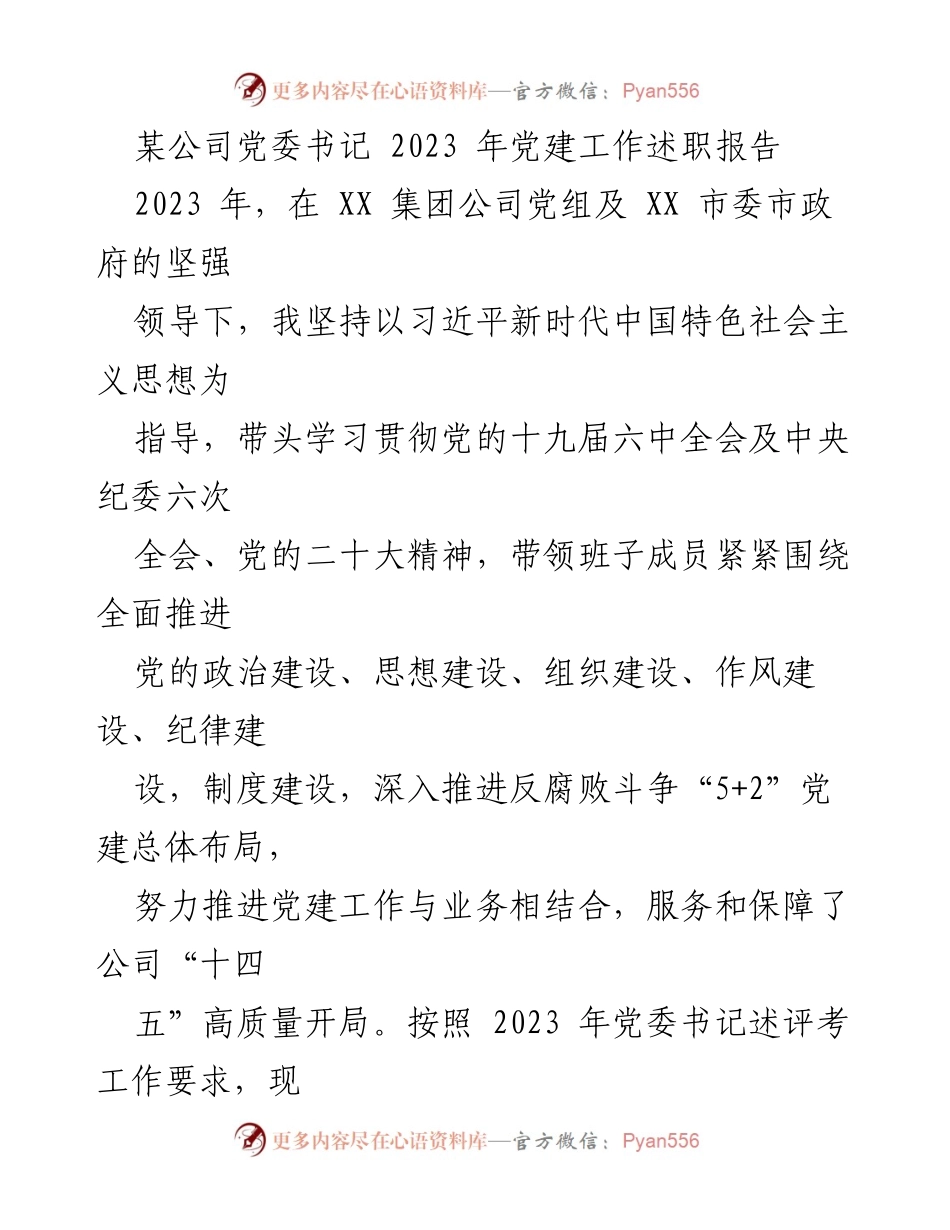 [述职报告] 党建工作 - 2023年党建工作述职报告_3.docx_第1页