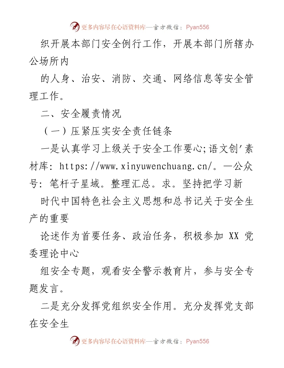 [述职报告] 党建工作 - 党建工作部主任安全履职履责情况总结.docx_第2页