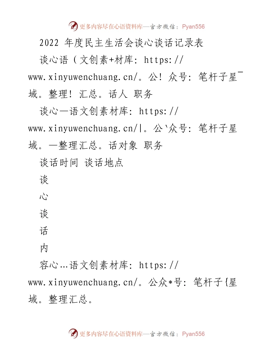 [谈话记录] 年度民主生活会 - 2022年度民主生活会谈心谈话记录_1.docx_第1页