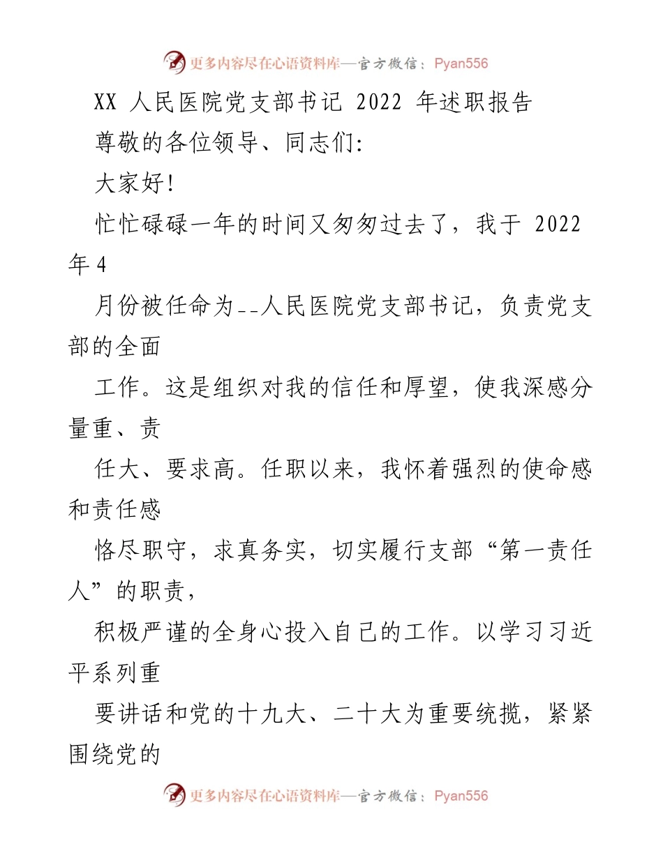 [述职报告] 党支部工作总结 - 2022年度党支部书记述职报告.docx_第1页