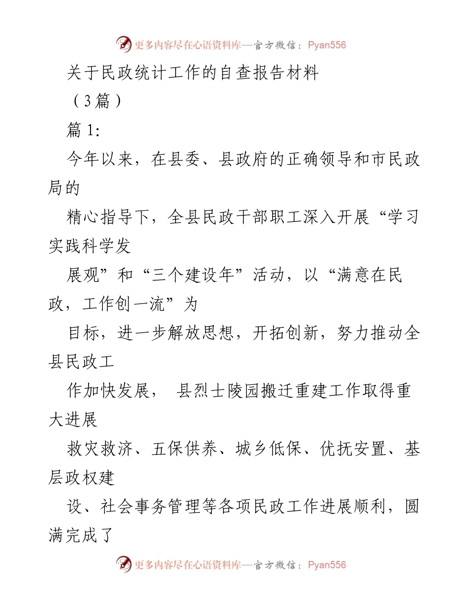 [调研报告] 民政统计工作 - 民政统计工作的自查与成效分析.docx_第1页