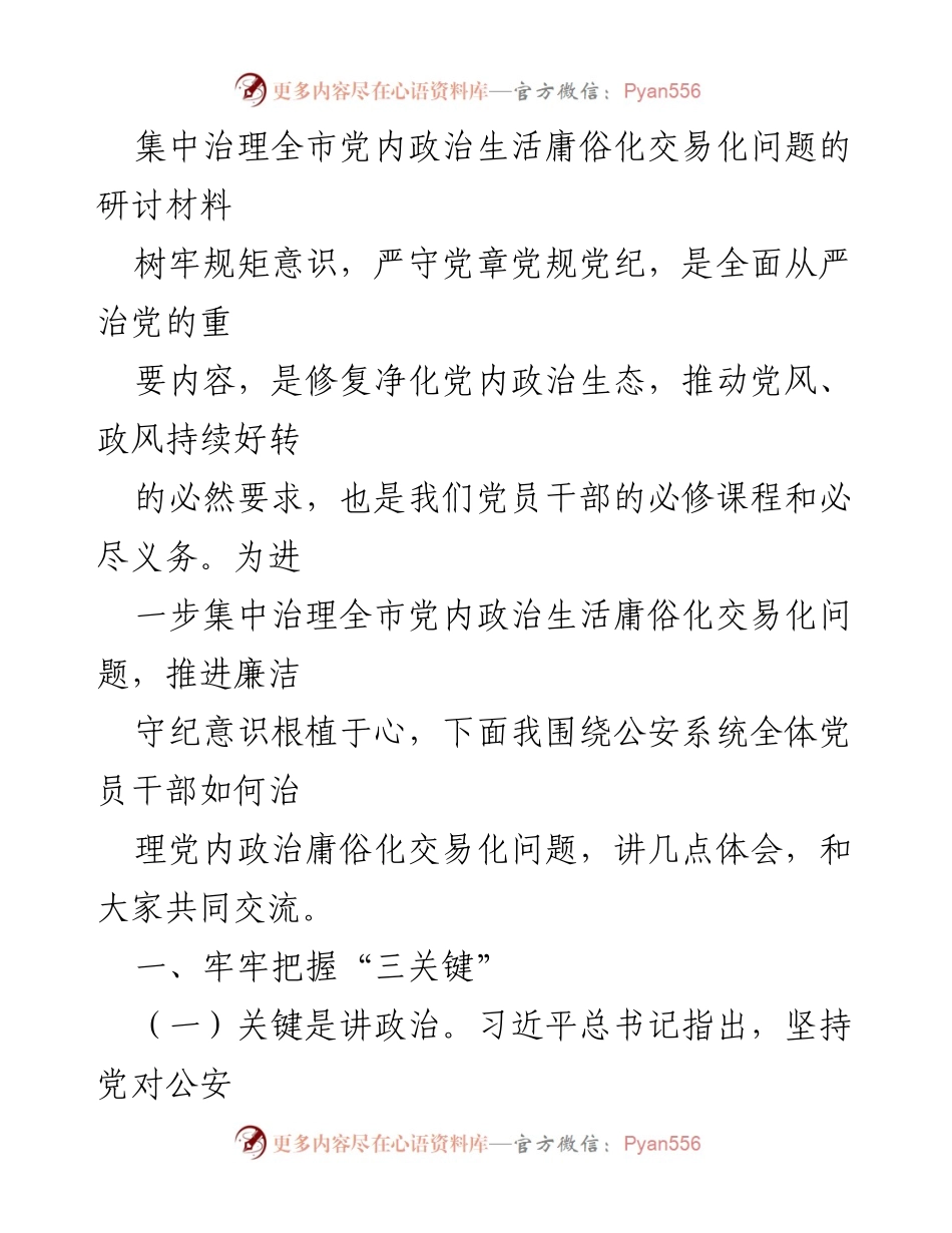 [调研报告] 集中治理会议 - 加强公安系统党内政治生活治理的关键措施.docx_第1页