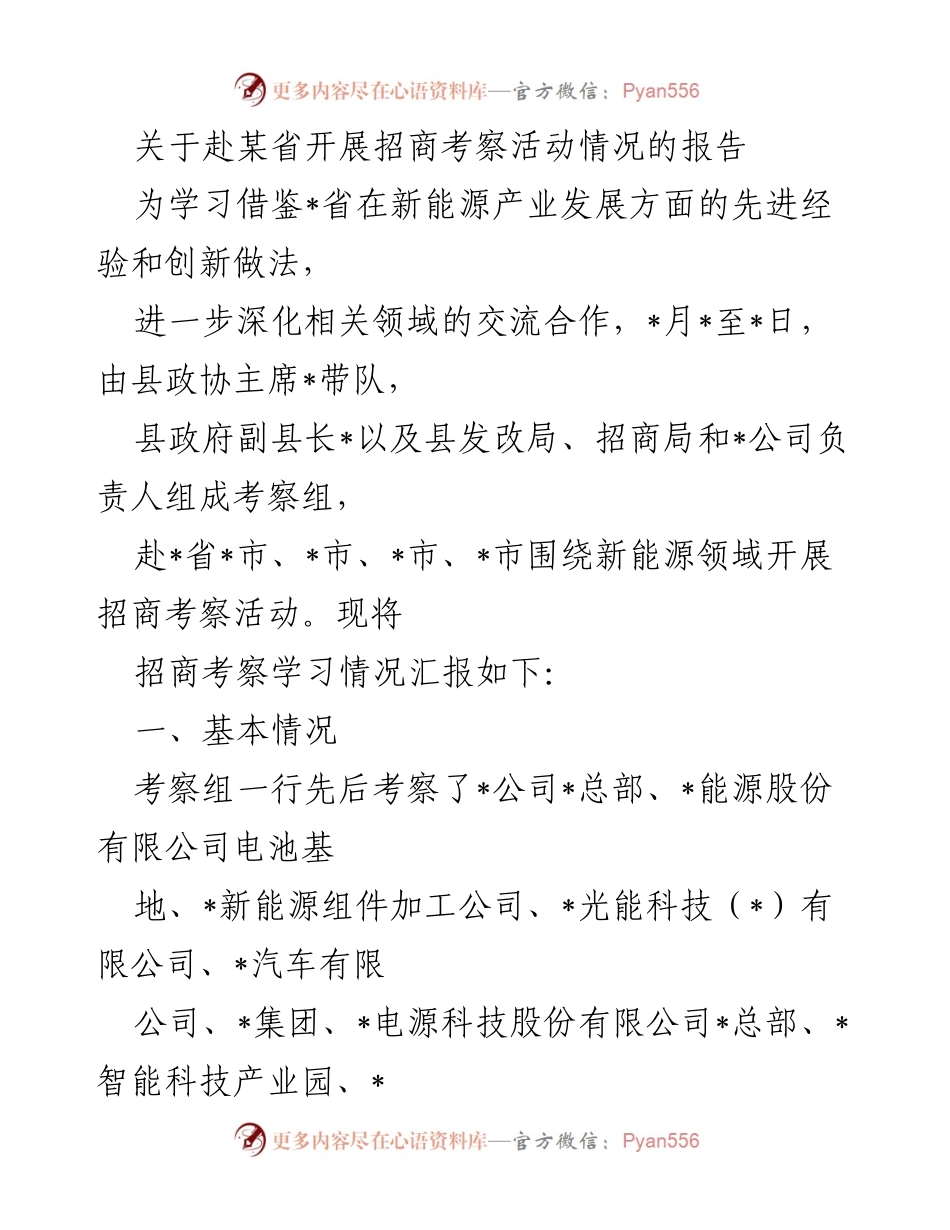 [调研报告] 招商考察活动 - 赴某省新能源产业招商考察活动情况报告_1.docx_第1页