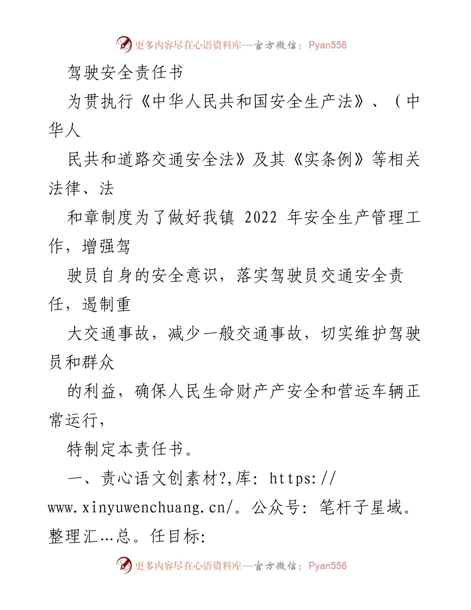 [责任书] 驾驶安全管理 - 驾驶员安全责任书.docx_第1页