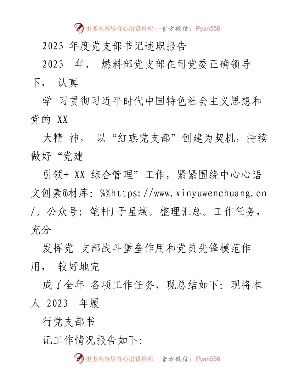 [述职报告] 党支部年度总结 - 2023年度党支部书记述职报告_1.docx_第1页