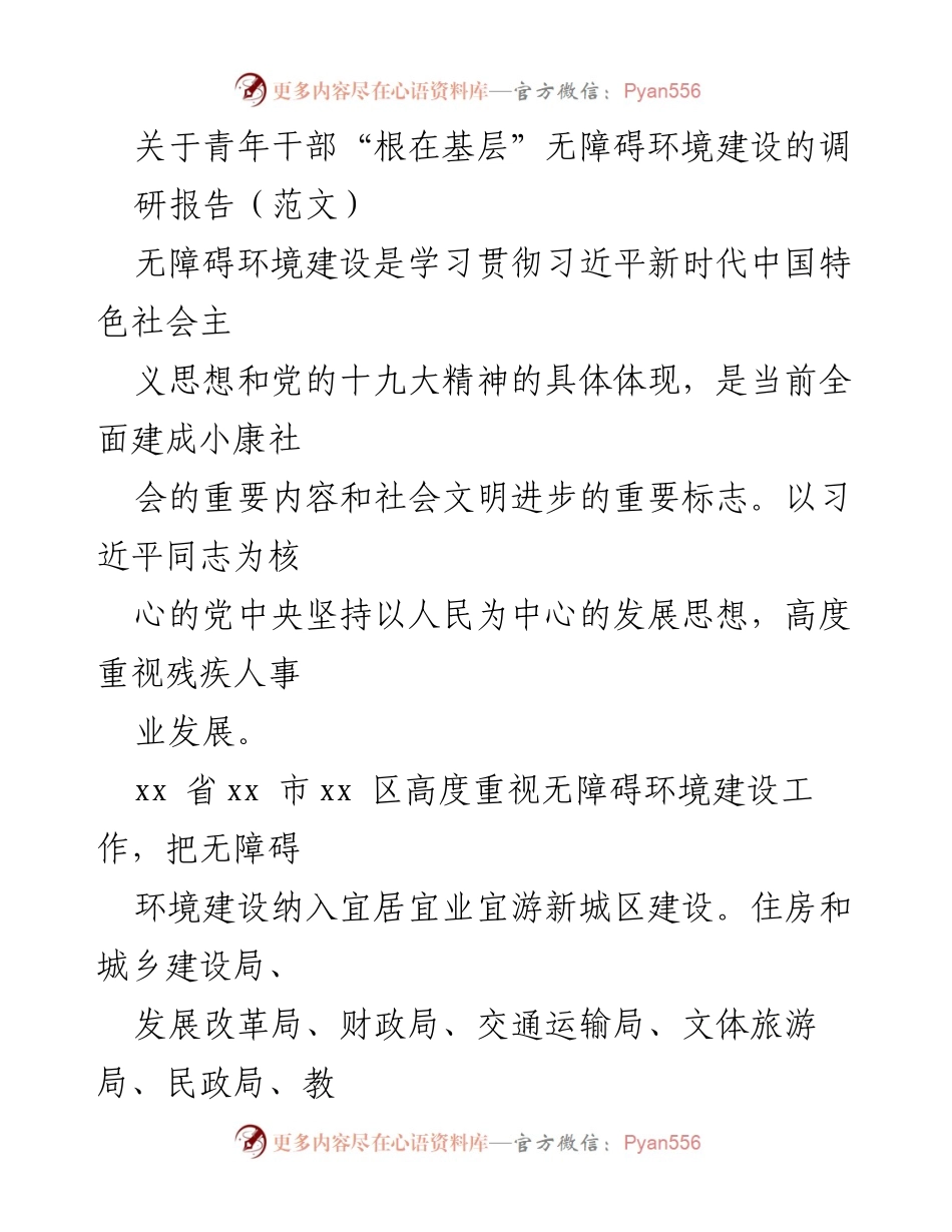 [调研报告] 青年干部活动 - 青年干部推动无障碍环境建设的调研报告.docx_第1页
