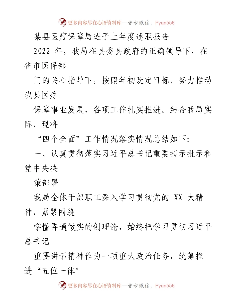 [述职报告] 医疗保障局 - 2022年度医疗保障局工作述职总结报告.docx_第1页