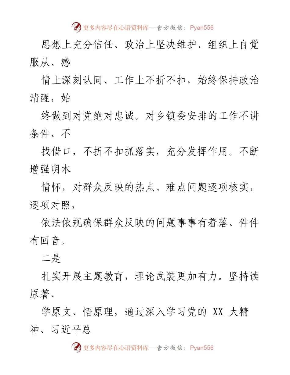 [述职报告] 乡镇工作总结 - 坚守初心，服务大局：乡镇委述德述职述廉报告.docx_第2页