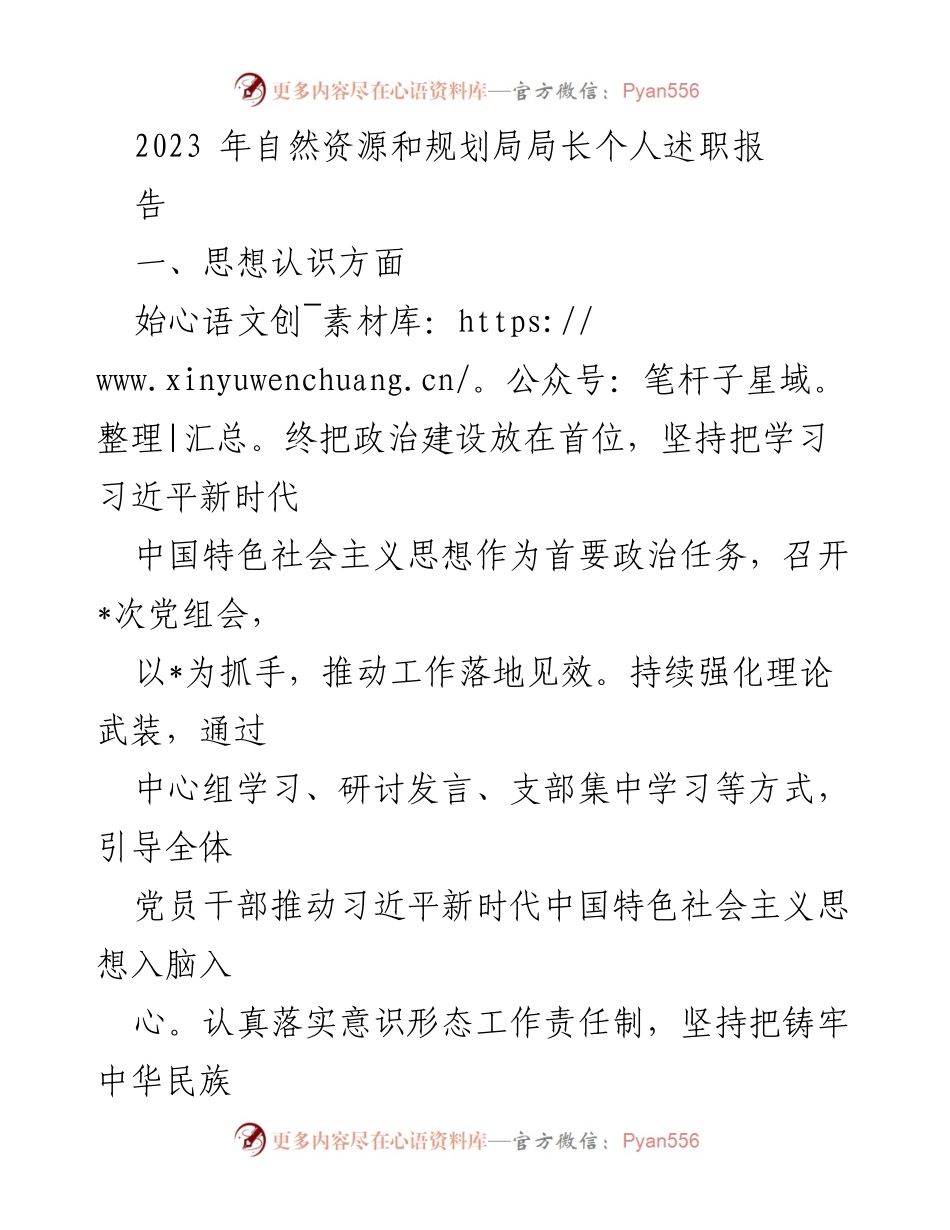 [述职报告] 自然资源和规划局 - 2023年局长述职报告总结与反思_1.docx_第1页