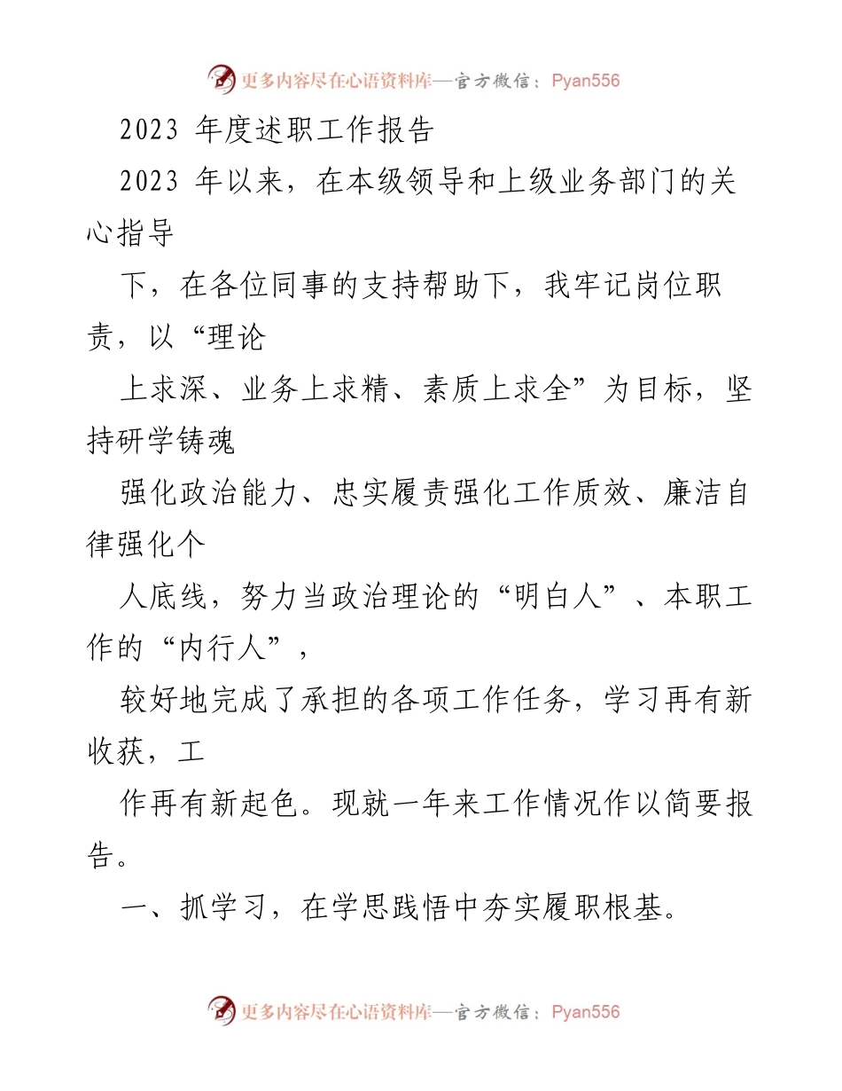 [述职报告] 年度总结 - 2023年度述职工作报告：理论学习与业务提升的实践总结.docx_第1页