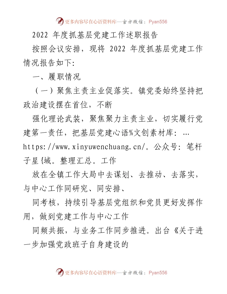[述职报告] 年度会议 - 2022年度基层党建工作述职报告.docx_第1页