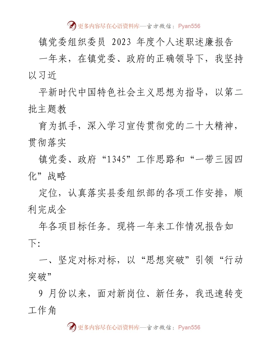 [述职报告] 镇党委 - 2023年度个人述职述廉报告.docx_第1页