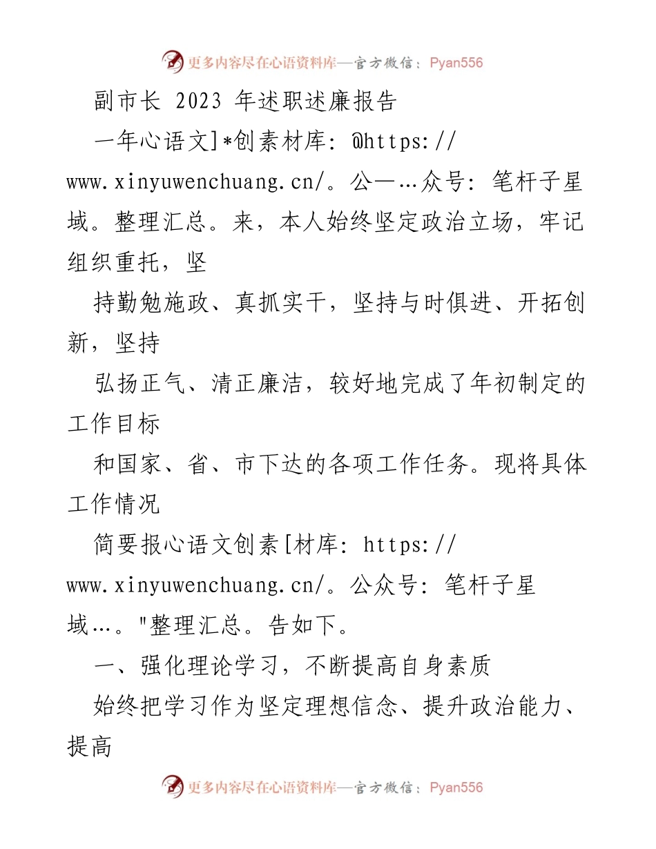 [述职报告] 政府工作 - 副市长2023年述职述廉报告_1.docx_第1页