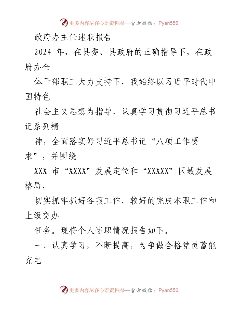 [述职报告] 政府办 - 2024年度政府办主任述职总结与工作展望.docx_第1页