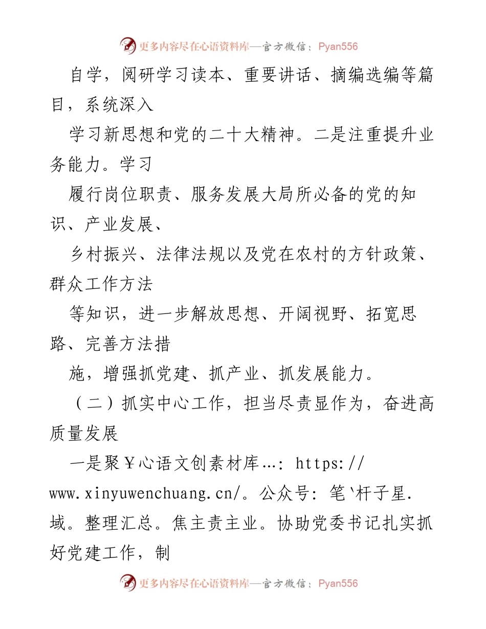 [述职报告] 村级领导干部 - 2023年个人履职情况总结报告.docx_第2页