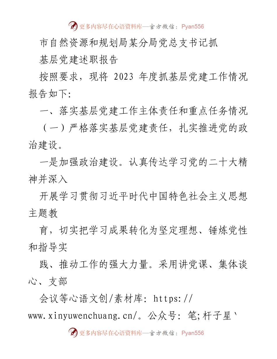 [述职报告] 基层党建工作 - 2023年度基层党建工作述职报告_10.docx_第1页