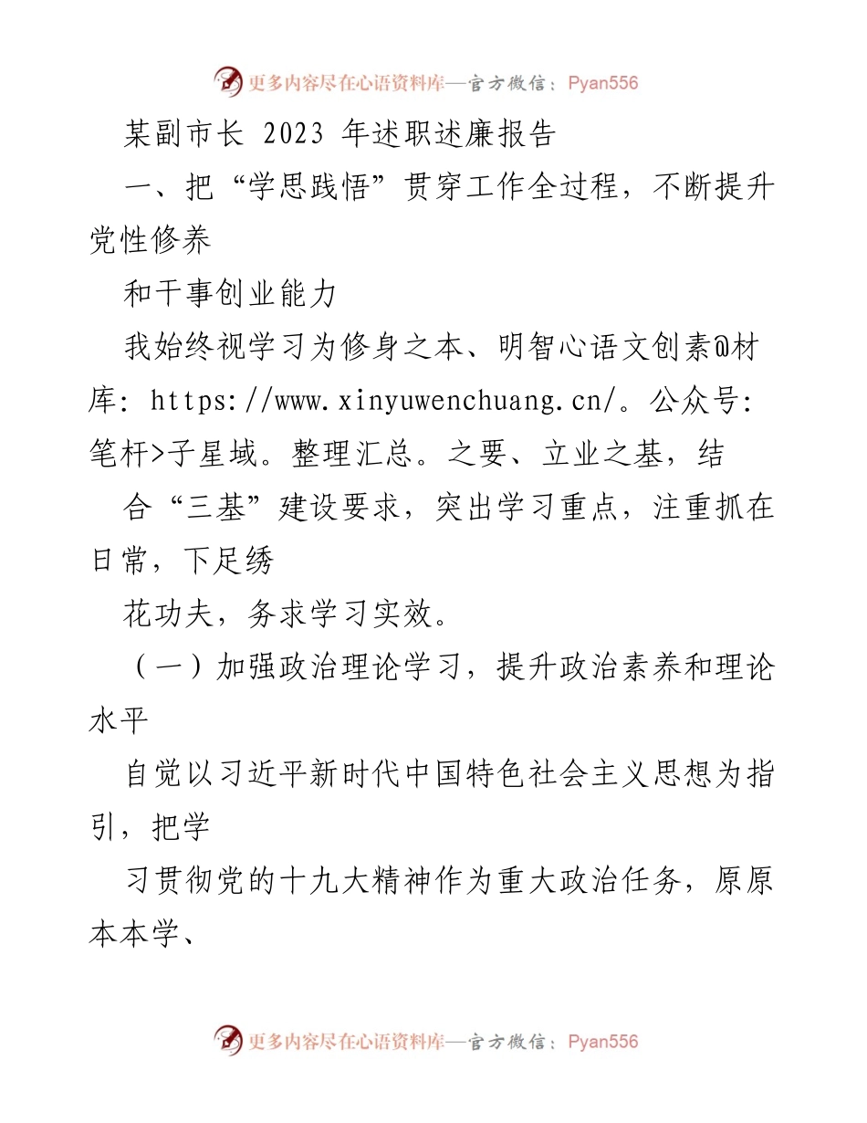 [述职报告] 政府工作 - 副市长2023年度述职述廉总结.docx_第1页