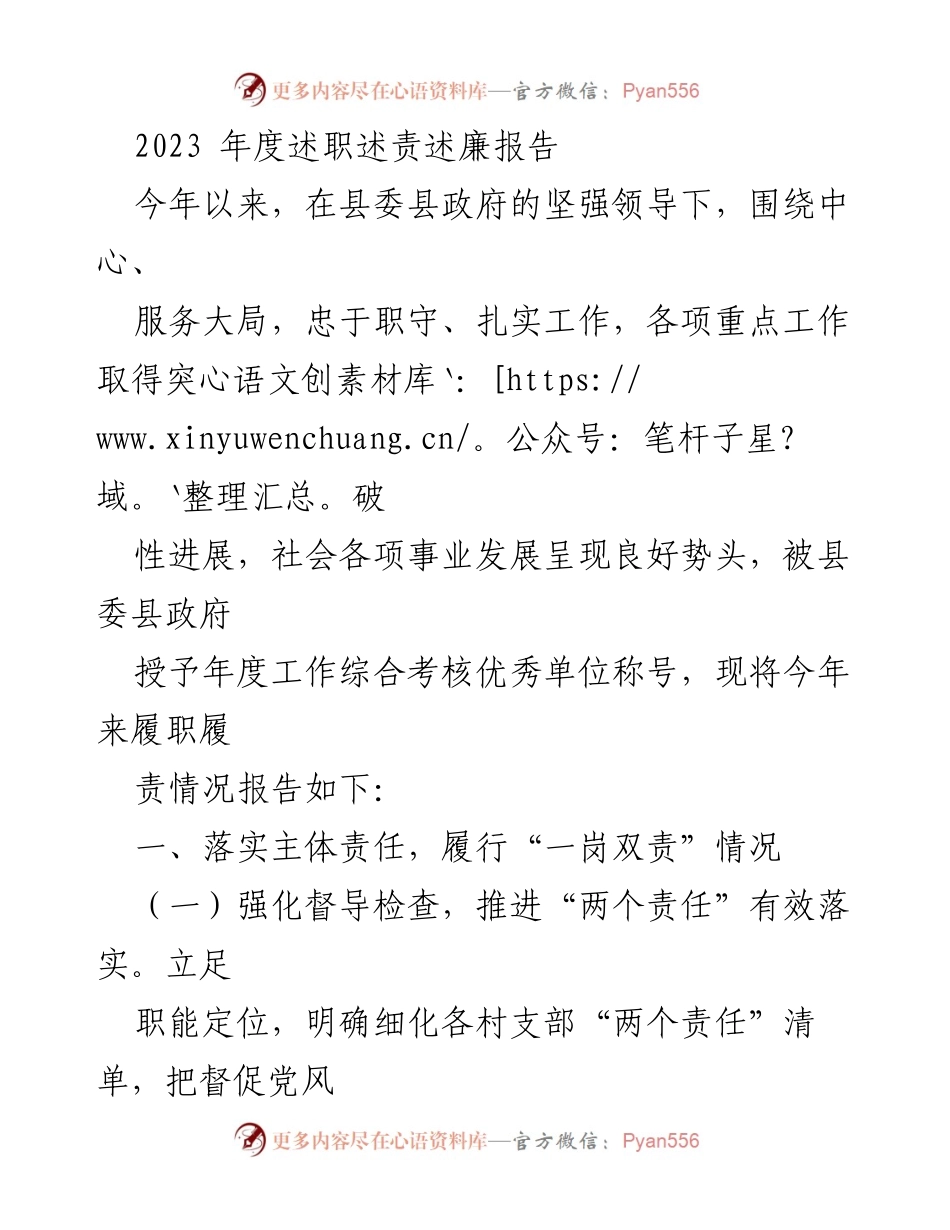 [述职报告] 年度总结 - 2023年度述职述责述廉报告.docx_第1页
