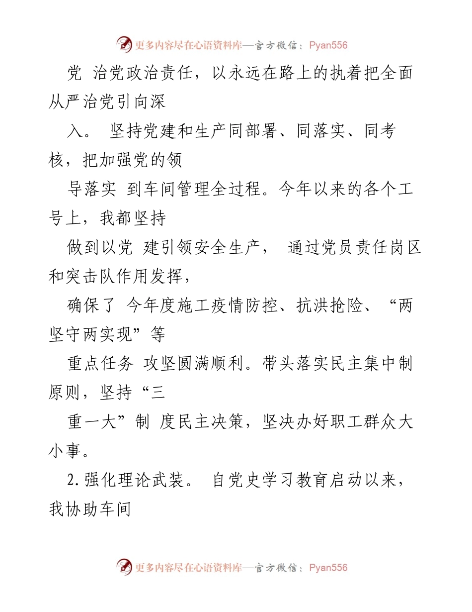 [述职报告] 车间党建工作 - XX车间党总支副书记党建工作述职报告.docx_第2页