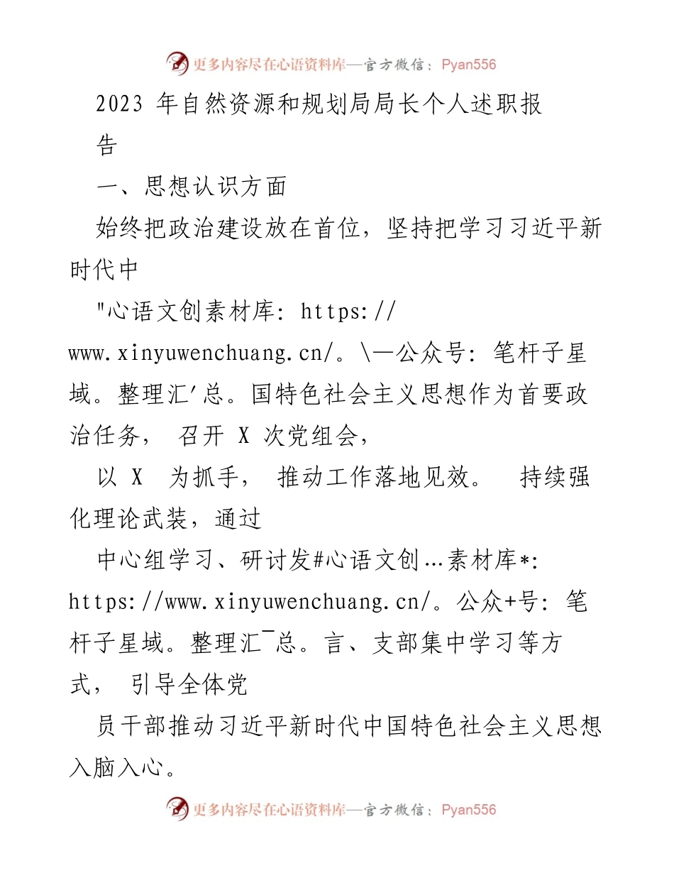 [述职报告] 自然资源和规划局 - 2023年局长述职报告总结与反思.docx_第1页