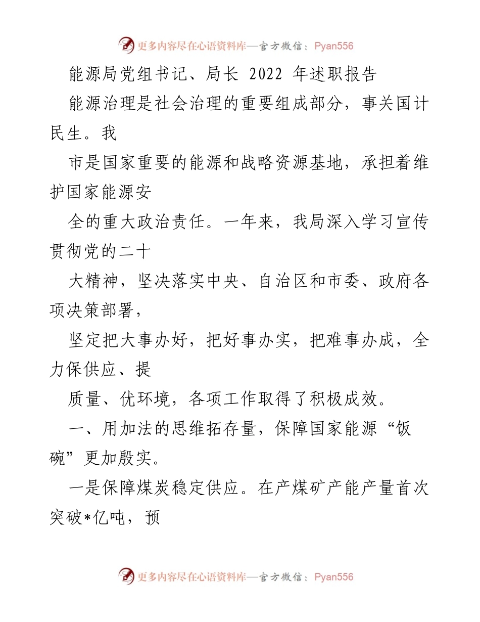[述职报告] 能源局年度工作 - 2022年能源局党组书记述职报告.docx_第1页