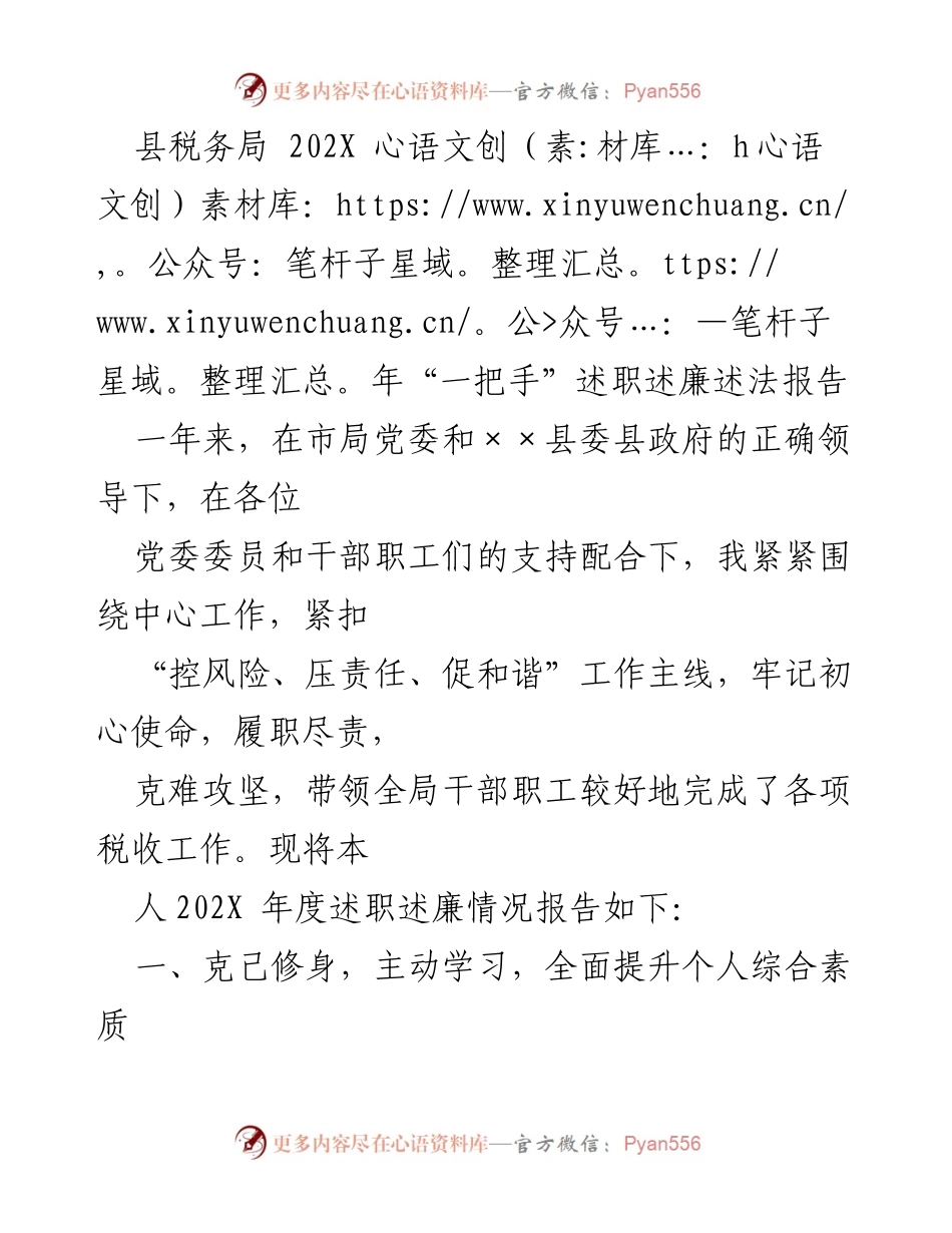 [述职报告] 税务局 - 202X年度“一把手”述职述廉述法报告.docx_第1页