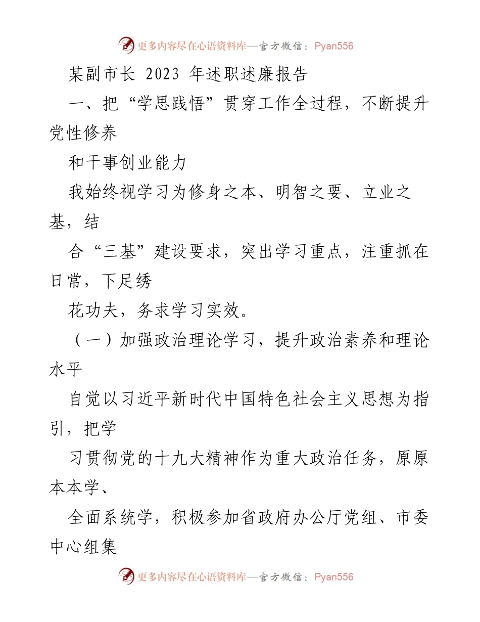 [述职报告] 市政府工作 - 副市长2023年述职述廉报告.docx_第1页