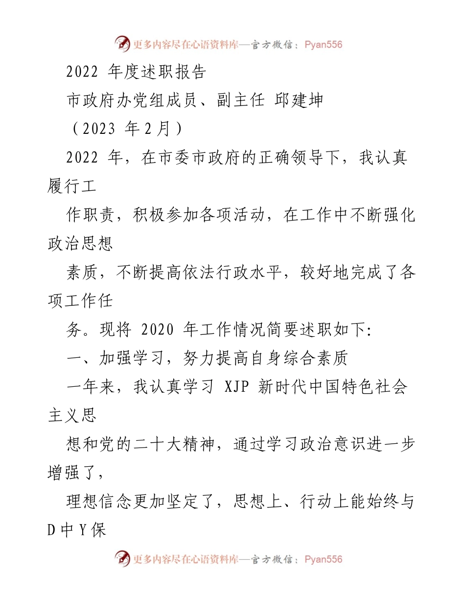 [述职报告] 市政府办 - 2022年度述职报告总结与工作回顾.docx_第1页