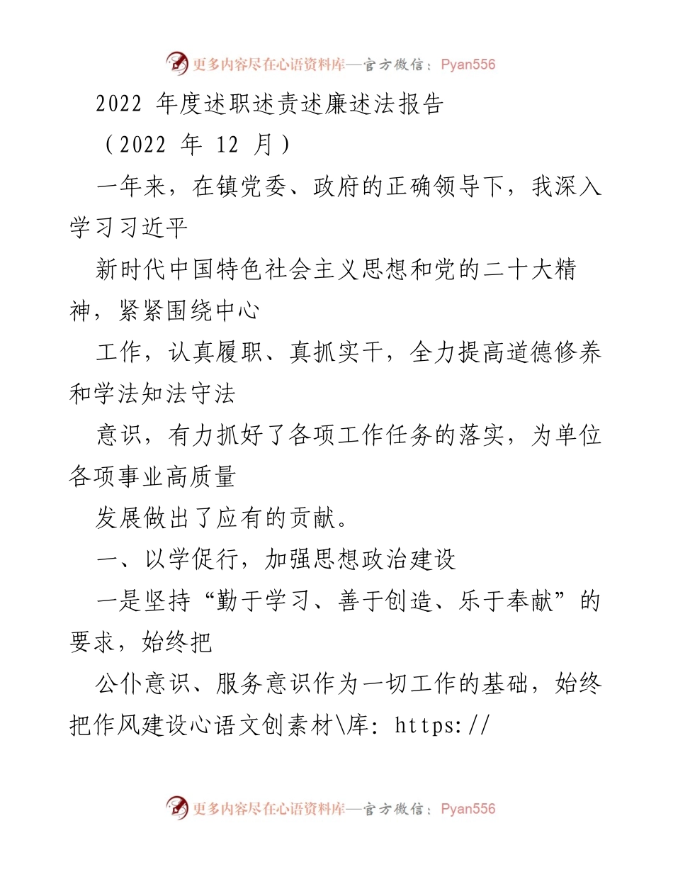 [述职报告] 年度总结 - 2022年度述职述责述廉述法报告.docx_第1页