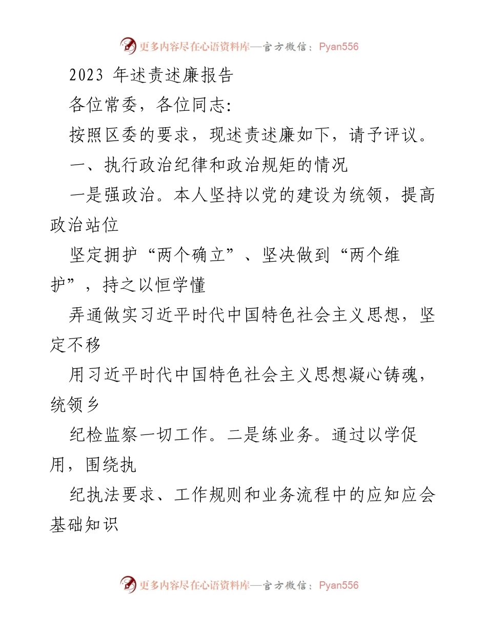 [述责述廉报告] 党内工作会议 - 2023年述责述廉报告.docx_第1页