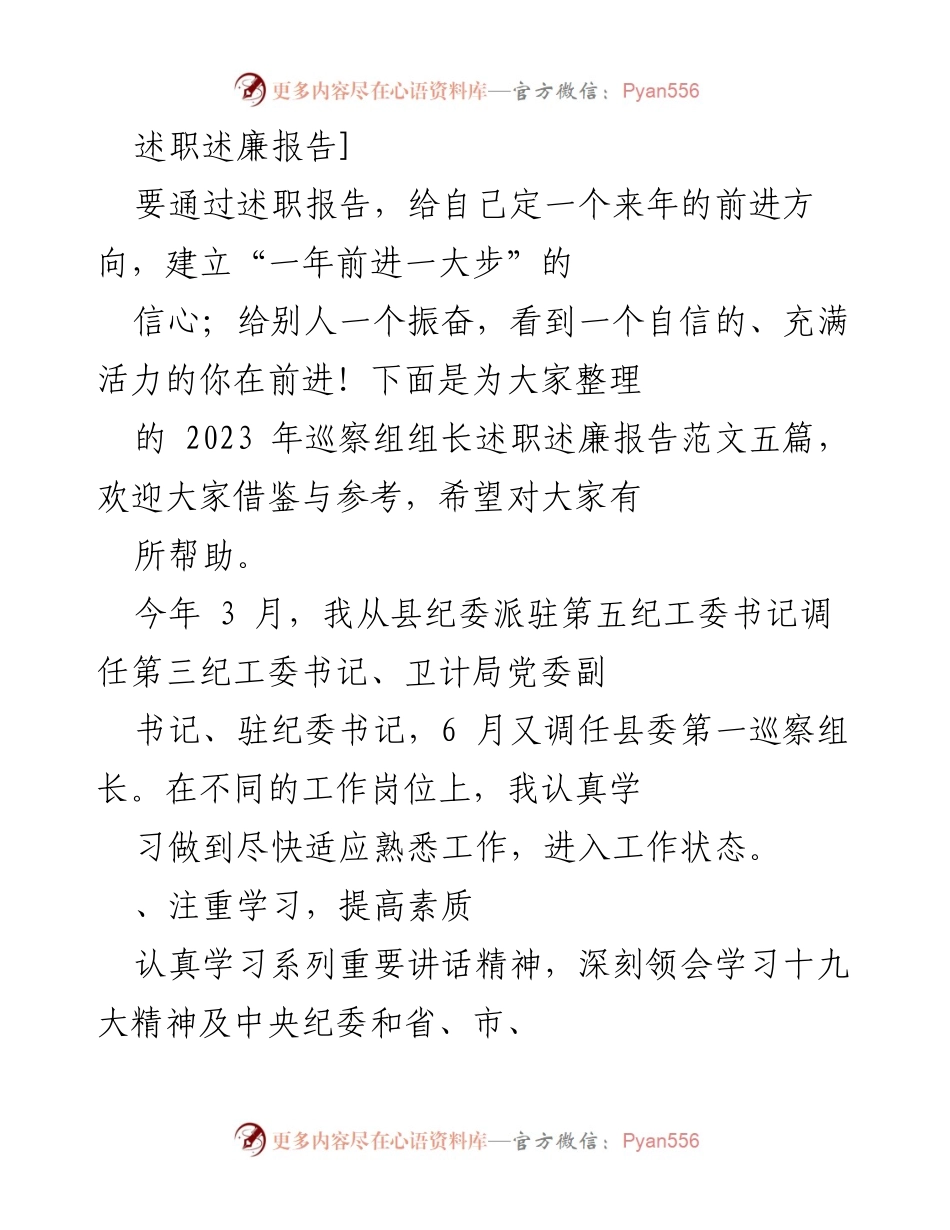 [述职述廉报告] 巡察组组长述职 - 2023年巡察组组长述职述廉报告总结与反思.docx_第1页
