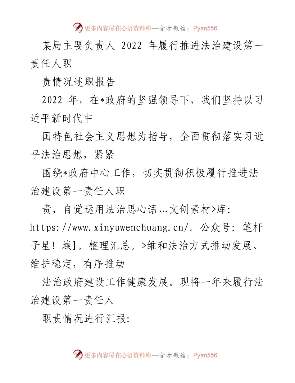[述职报告] 局领导 - 2022年法治建设责任履行情况述职报告_1.docx_第1页