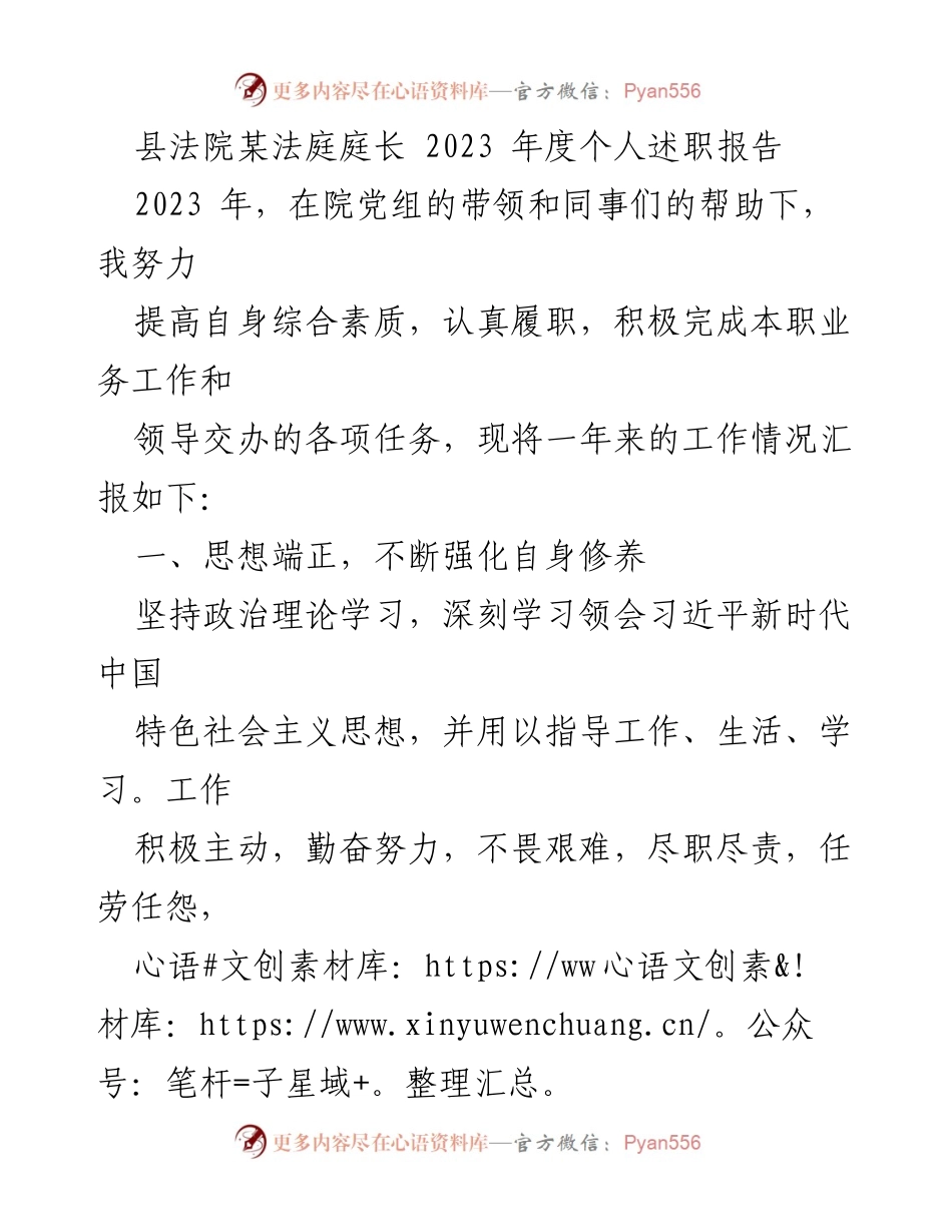 [述职报告] 法院年度总结 - 2023年度法庭庭长述职报告.docx_第1页