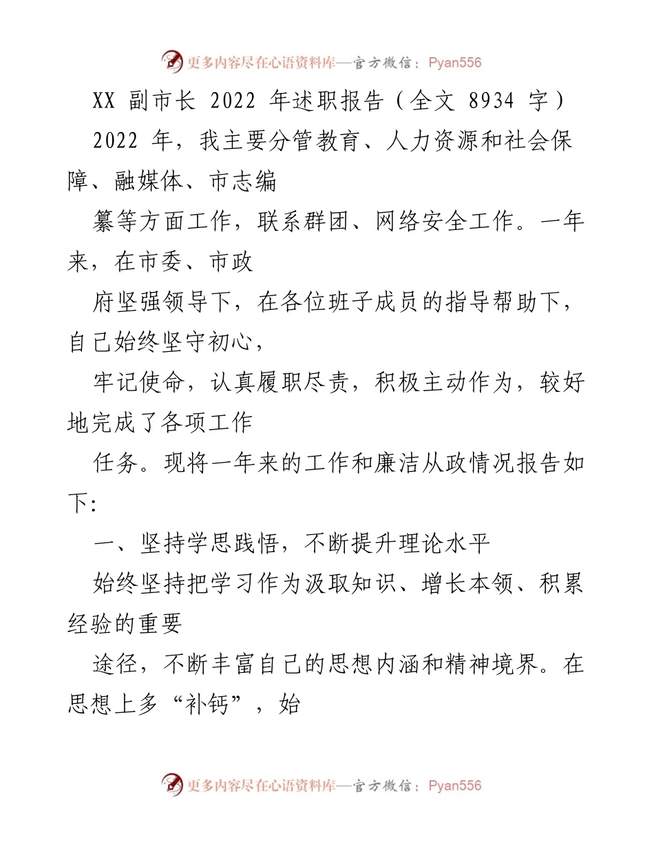 [述职报告] 政府工作 - XX副市长2022年述职报告总结.docx_第1页