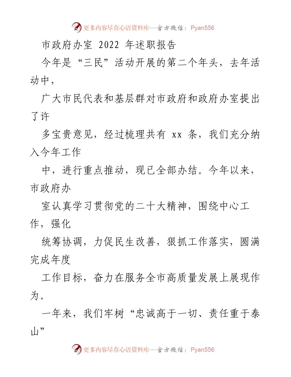 [述职报告] 市政府办室 - 2022年度工作总结与成效展示.docx_第1页
