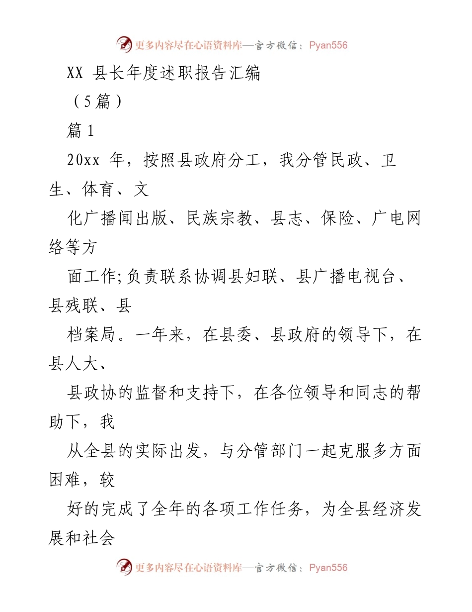 [述职报告] 年度工作总结 - XX县长2023年度述职报告汇编.docx_第1页