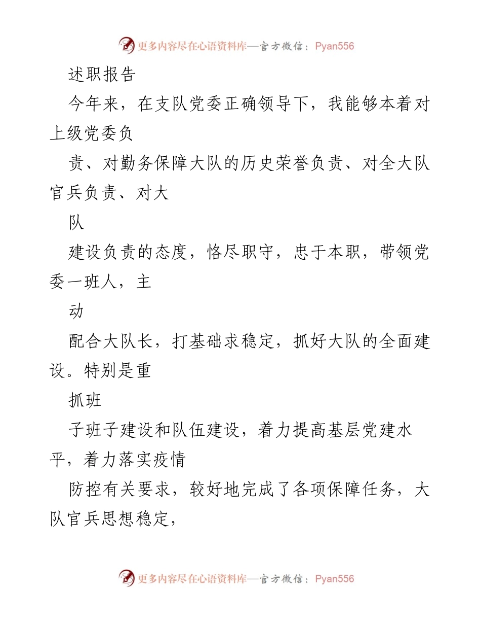[述职报告] 年度总结 - 加强基层党建，推动大队全面建设.docx_第1页