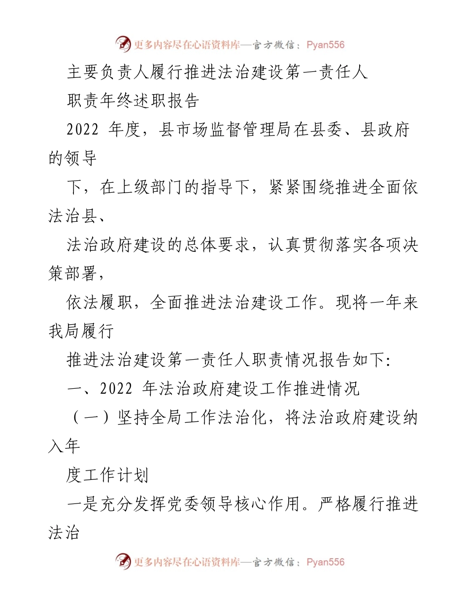 [述职报告] 年终总结 - 2022年法治建设责任履行述职报告汇编.docx_第2页